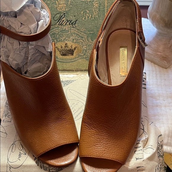 Louise et Cie Shoes - Louise et Cie Tan Leather Peep-Toe Mules with Ankle Strap
